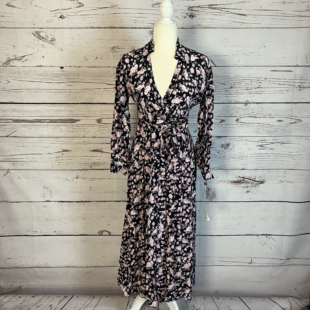 Diane von Furstenberg Galina Size XS Silk Floral Faux Wrap Maxi Dress V Neck NWT
